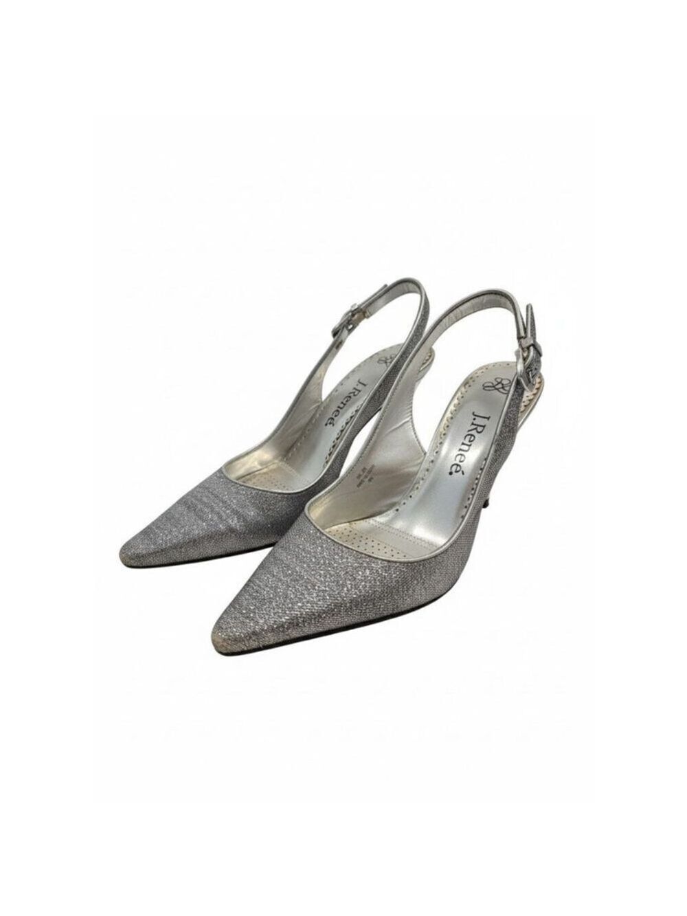 J. Renee Silver Glitter Slingback Heels Size 9